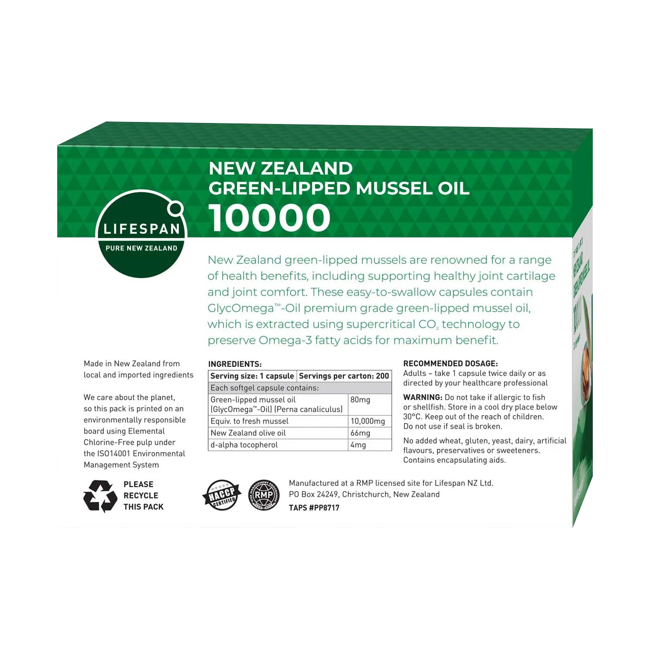 New Zealand Green-Lipped Mussel Oil 10,000 (200 capsules)